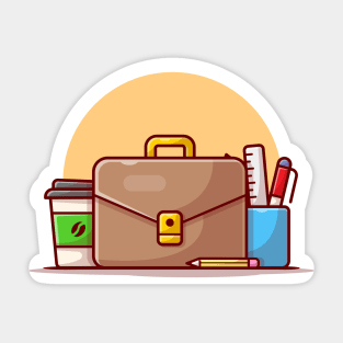 Office Bag with Coffee and Stationery Cartoon Vector Icon Illustration Sticker